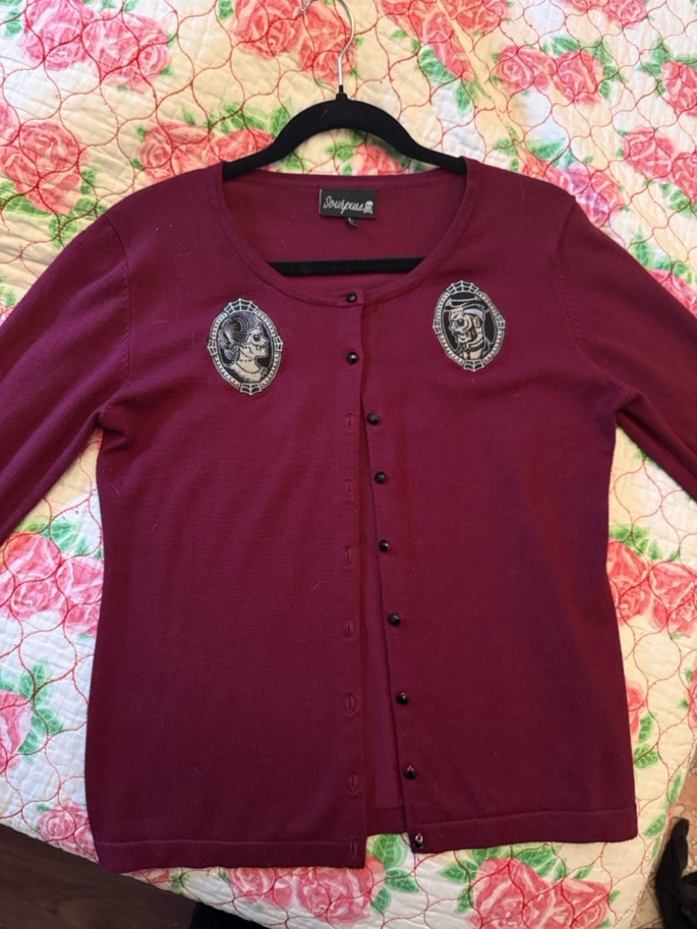 Sourpuss Burgundy Zombie Cameo Cardigan L